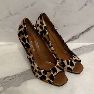 BCBGeneration leopard peep toe heels